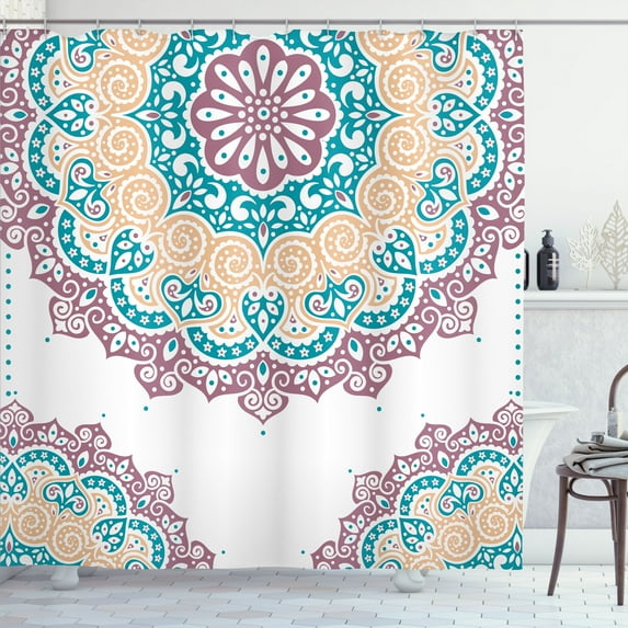 Ambesonne Oriental Shower Curtain, Soft Color Floral Artwork, 69"Wx70"L, Mauve Taupe