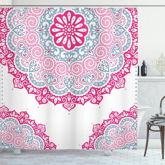 Ambesonne Oriental Shower Curtain, Soft Colors Mandala Print, 69"Wx75"L, Magenta Grey