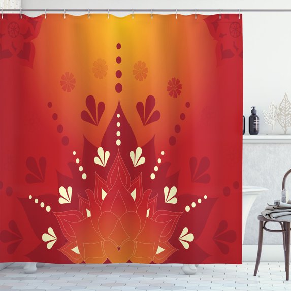 Ambesonne Oriental Shower Curtain, South Culture Flora, 69"Wx84"L, Ruby Vermilion