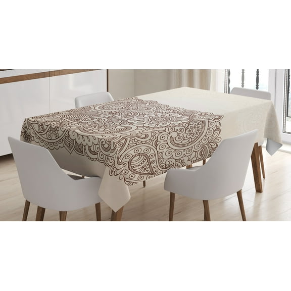 Ambesonne Oriental Tablecloth Rectangular Table Cover, Mandala Paisley Pattern, 60"x90", Brown Tan