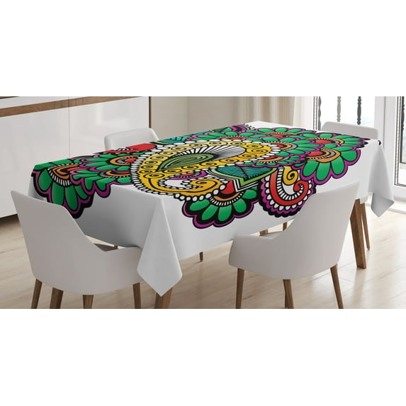 Ambesonne Oriental Tablecloth Rectangular Table Cover, Vivid Colored Pattern Art, 52"x70", Multicolor