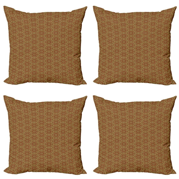 Ambesonne Oriental Throw Pillow Cover 4 Pack, Antique Flourishes, 18", Burnt Orange Hunter Green
