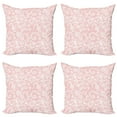 thumbnail image 1 of Ambesonne Oriental Throw Pillow Cover 4 Pack, Floral Hexagon Lace Grids, 16", Blush White, 1 of 2