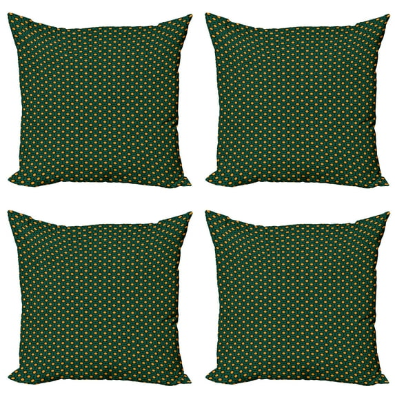 Ambesonne Oriental Throw Pillow Cover 4 Pack, Folklore Art Floral Motif, 16", Hunter Green Marigold