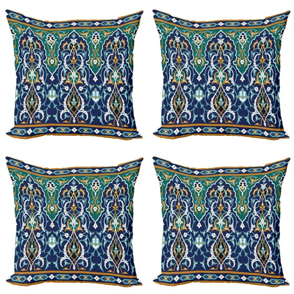 Ambesonne Oriental Throw Pillow Cover 4 Pack, Hippie Tribals, 18", Blue Mustard