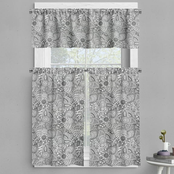 Ambesonne Oriental Valance & Curtain, Monochorme Pattern, 55"x36", White and Black