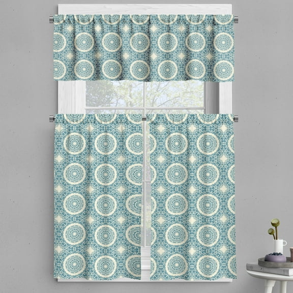 Ambesonne Oriental Valance & Curtain, Traditional Boho Abstract, 55"x30", Pale Petrol Blue and Cream