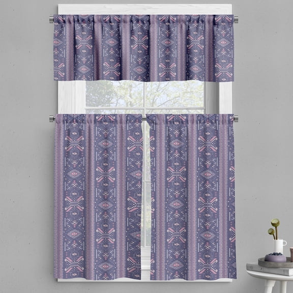 Ambesonne Oriental Valance & Curtain, Traditional Eastern Motifs, 55"x30", Dark Indigo Mauve