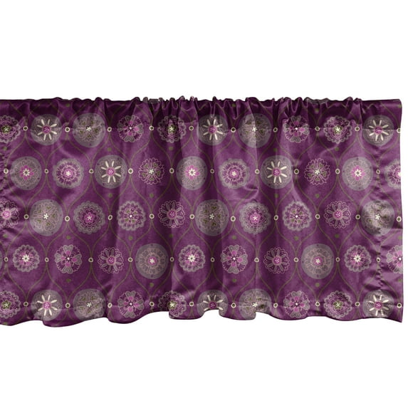 Ambesonne Oriental Valance Pack of 2, Flourish Ornate, 42"X18", Plum and Multicolor