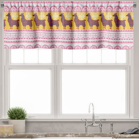 Ambesonne Oriental Valance Pack of 2, Ornamental Alpaca or Llama, 54"X18", Mustard Burnt Orange