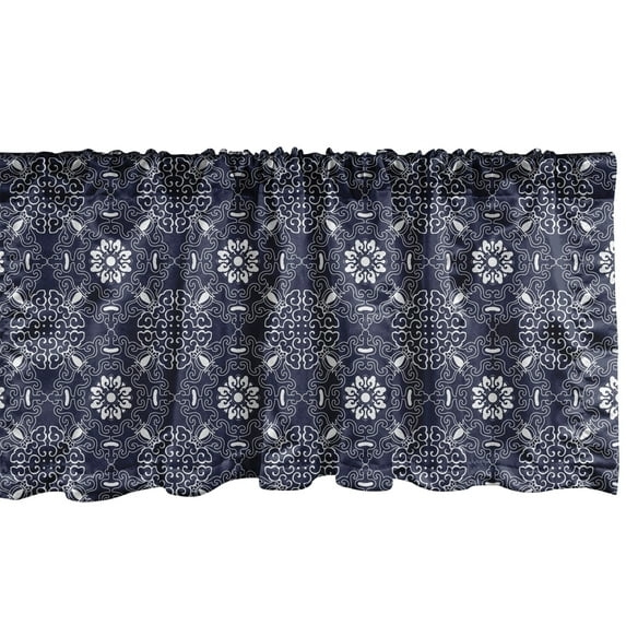 Ambesonne Oriental Valance Pack of 2, Vintage Spirals Curves, 42"X12", Dark Violet Blue Pearl