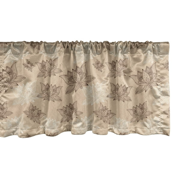 Ambesonne Oriental Valance Pack of 2, Zentangle Lotus Boho Art, 54"X18", Ecru Dark Brown White
