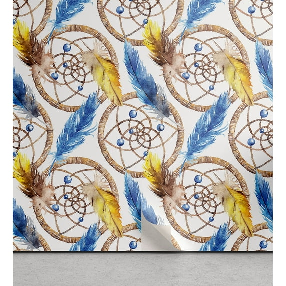 Ambesonne Oriental Vibes Peel & Stick Wallpaper for Home, Ethnic Dreamcatchers, 13"x36", Dark Lavender Mustard Tan