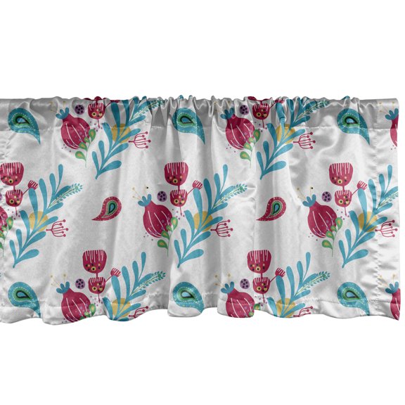 Ambesonne Oriental Window Valance, Colorful Flowers and Paisley Inspired Motifs, Curtain Valance for Kitchen Bedroom Decor with Rod Pocket, 54" X 12", Pale Grey Multicolor