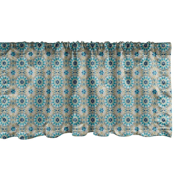Ambesonne Oriental Window Valance, Eastern Flowers Repetition, 54" X 18", Sea Blue Dusk