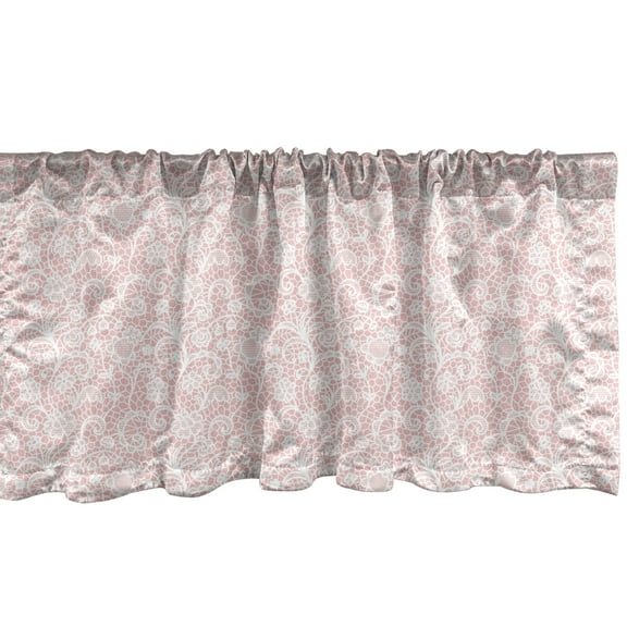 Ambesonne Oriental Window Valance, Floral Hexagon Lace Grids, 54" X 18", Blush White