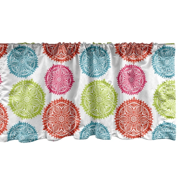 Ambesonne Oriental Window Valance, Floral Mandala Inspired Artwork on a Plain Background, Curtain Valance for Kitchen Bedroom Decor with Rod Pocket, 54" X 12", Multicolor