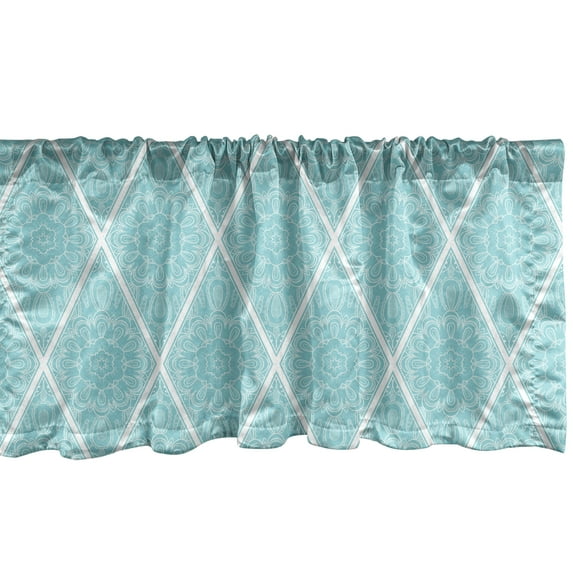 Ambesonne Oriental Window Valance, Lacy Flowers in Diamond, 54" X 12", Pale Blue and White