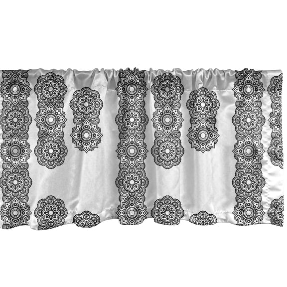 Ambesonne Oriental Window Valance, Mandala Pattern, 42" x 18", White Black