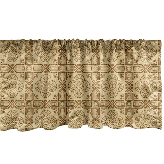 Ambesonne Oriental Window Valance, Moroccan Quatrefoil, 54" X 12", Caramel and Beige