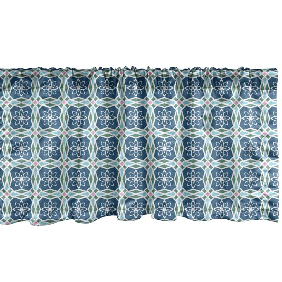 Ambesonne Oriental Window Valance, Moroccan Style Geometric Pattern with Abstract Petals at the Centre, Curtain Valance for Kitchen Bedroom Decor with Rod Pocket, 54" X 18", Multicolor