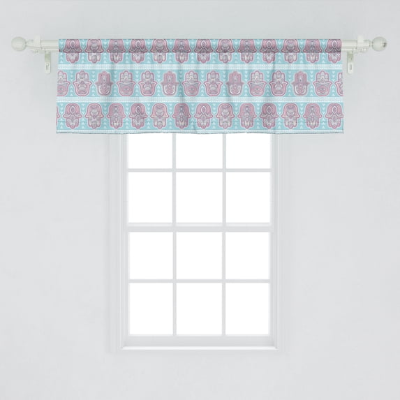 Ambesonne Oriental Window Valance, Themed Pastel Pattern with Oriental Mehndi Hand Mandala, Curtain Valance for Kitchen Bedroom Decor with Rod Pocket, 54" X 18", Pale Blue Multicolor