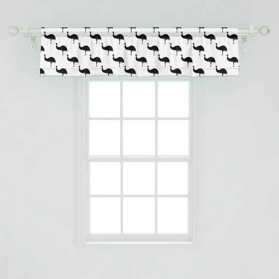 Ambesonne Ostrich Window Valance, Continuous Silhouettes of Long-Legged Australian Animals in Monochrome, Curtain Valance for Kitchen Bedroom Decor with Rod Pocket, 54" X 12", Charcoal Grey and White