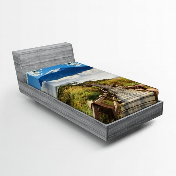 Ambesonne Outdoor Fitted Sheet, Mountain Valley Road, Twin Size, Multicolor