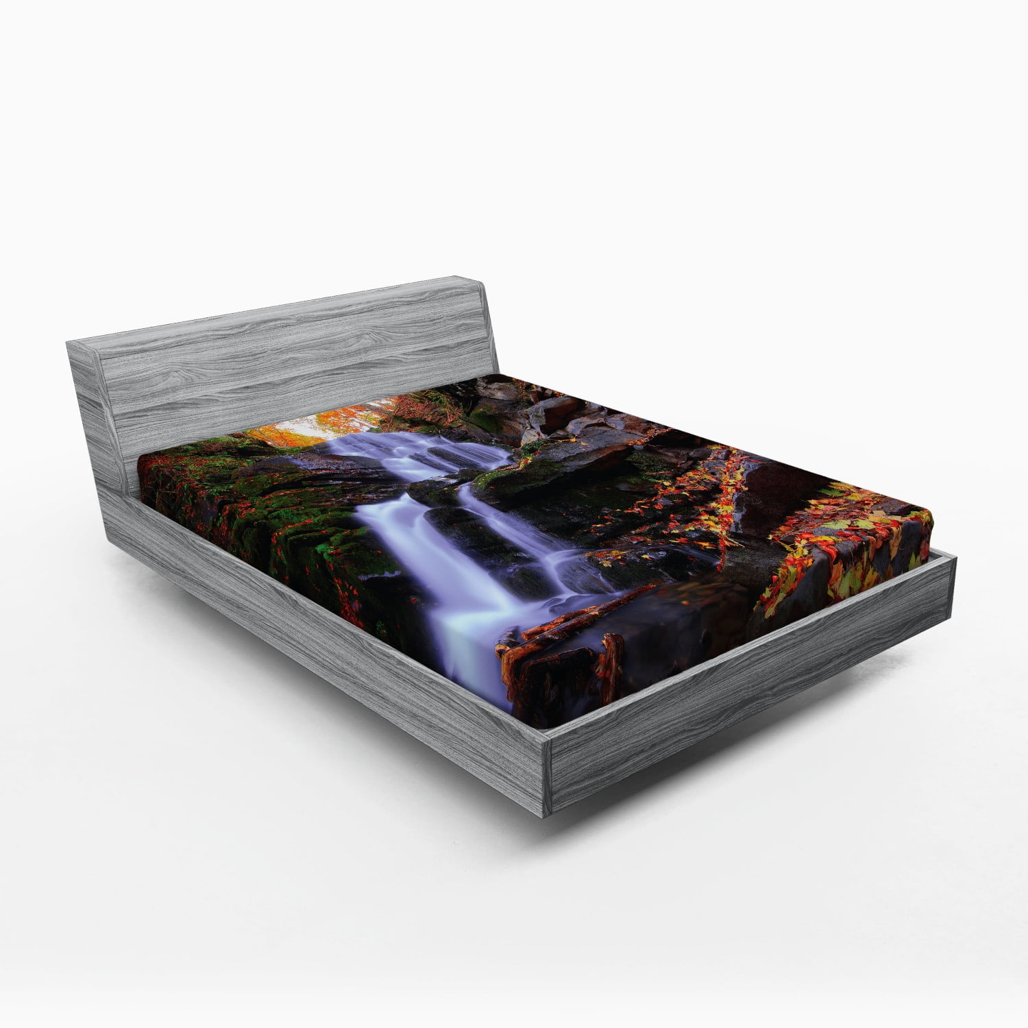 Queen Black Microfiber Fitted Sheet with Waterfall Print