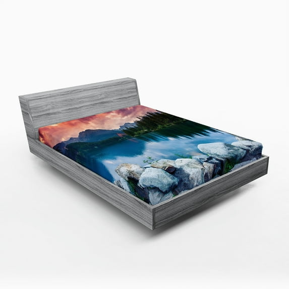 Ambesonne Outdoor Fitted Sheet, National Park Slovakia, Full Size, Multicolor