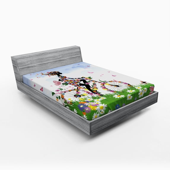 Ambesonne Outdoor Fitted Sheet, Vintage Romantic Bike, Full Size, Multicolor