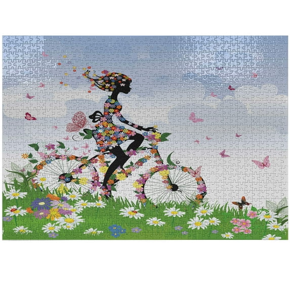 Ambesonne Outdoor Jigsaw Puzzle Durable Cardboard, Vintage Romantic Bike, 1000 pcs, Multicolor