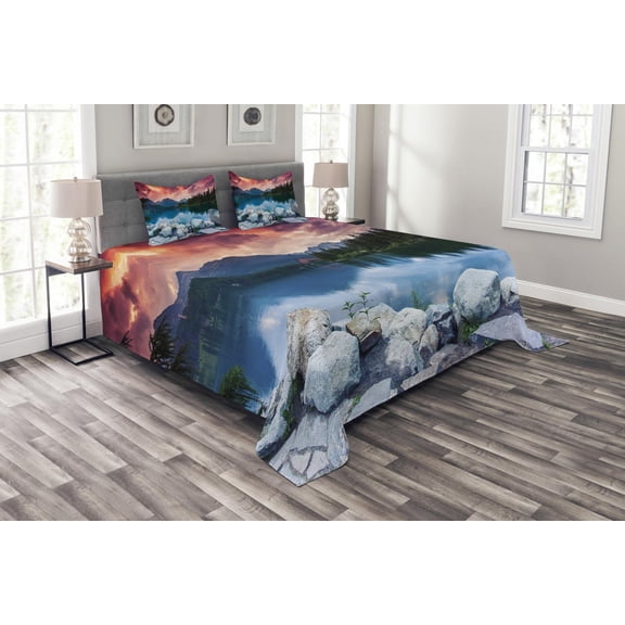Ambesonne Outdoor Quilted Bedspread Set 3 Pcs, National Park Slovakia, King Size, Multicolor