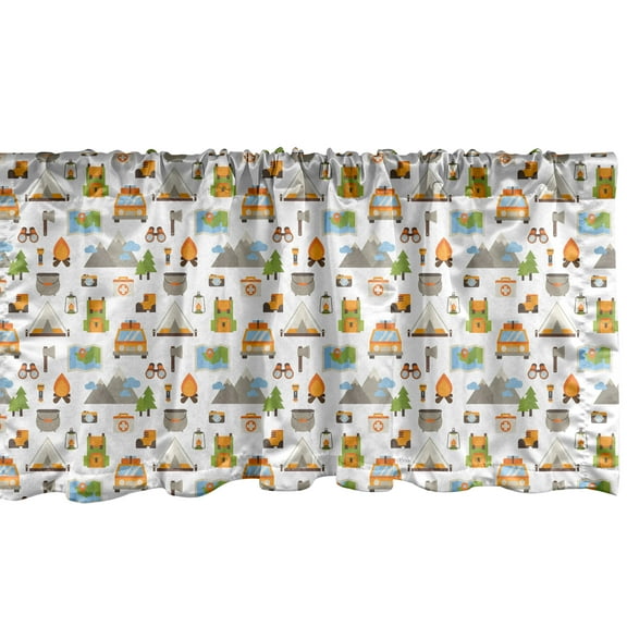 Ambesonne Outdoor Window Valance, Camping Hiking Elements, 42" x 18", White and Multicolor