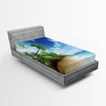 thumbnail image 1 of Ambesonne Outdoors Fitted Sheet, Beach Sunset and Waves, Twin XL Size, Pale Brown Green Blue, 1 of 3