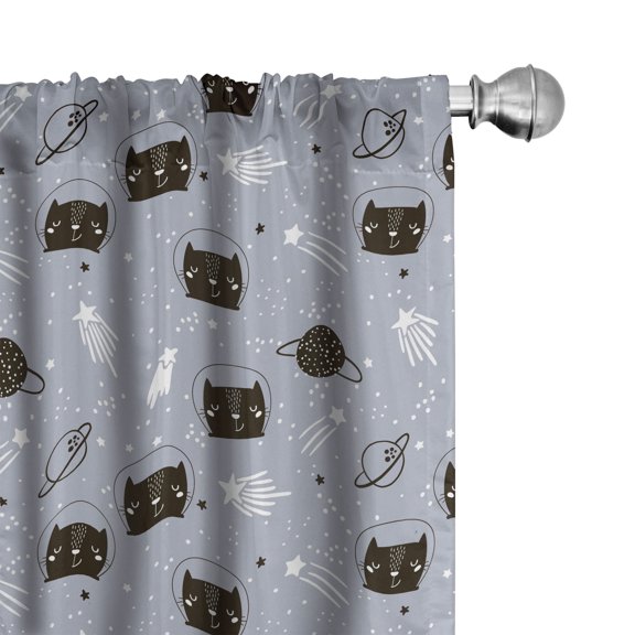 Ambesonne Outer Space Window Curtains, Astronaut Cats, Each 28" W x 95" L, Purple Grey White