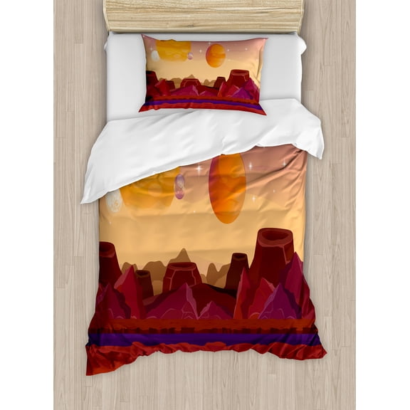 Ambesonne Outer Space Duvet Cover Set, Planetary Graphic, Twin, Dried Rose Marigold