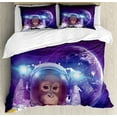 thumbnail image 1 of Ambesonne Outer Space Duvet Cover Sets, Astrounaut Monkey, 2-Queen, Violet White, 1 of 6