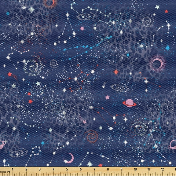 Ambesonne Outer Space Fabric by the Yard Upholstery, Celestial Universe Art, 1 Yard, Dark Lavender Multicolor