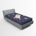 thumbnail image 1 of Ambesonne Outer Space Fitted Sheet 2 Pcs Set, Rocket Stars and Planet, Twin XL, Coral Dark Indigo, 1 of 3