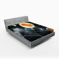 Ambesonne Outer Space Fitted Sheet 2 Pcs Set, Solar System Planets, California King, Multicolor