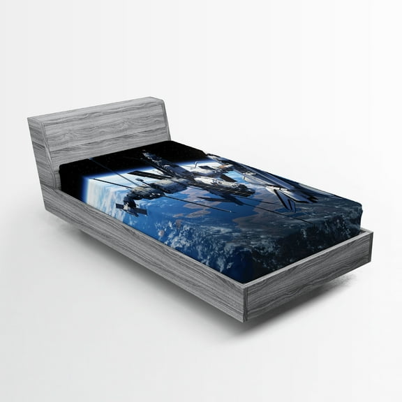 Ambesonne Outer Space Fitted Sheet, Cosmonaut Adventure, Twin XL Size, Blue Grey Black