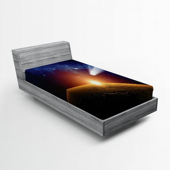 Ambesonne Outer Space Fitted Sheet, Dark Solar Scenery, Twin Size, Blue Orange
