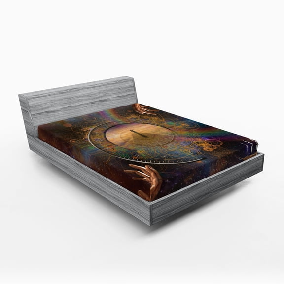 Ambesonne Outer Space Fitted Sheet, Eternity Fantasy, Full Size, Purple Tan