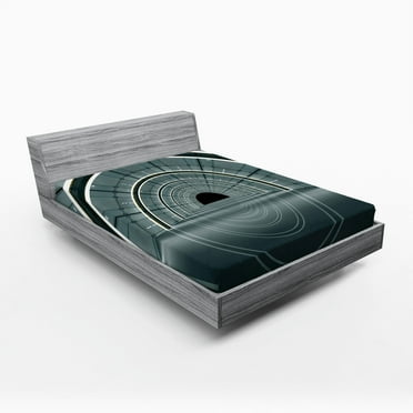 Ambesonne Outer Space Fitted Sheet, Futuristic Interior, Full Size, Blue Grey