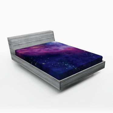 Ambesonne Outer Space Fitted Sheet, Galaxy Nebula Star, Queen Size, Purple Blue