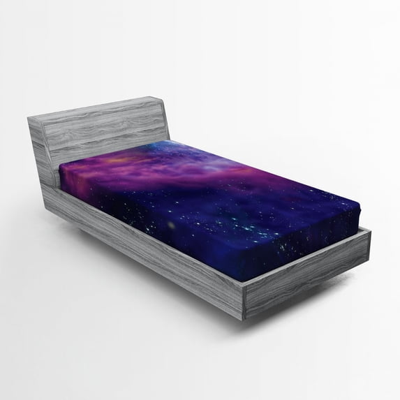 Ambesonne Outer Space Fitted Sheet, Galaxy Nebula Star, Twin XL Size, Purple Blue