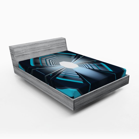 Ambesonne Outer Space Fitted Sheet, Lunar Moon Scene, Queen Size, Blue Dark Blue White