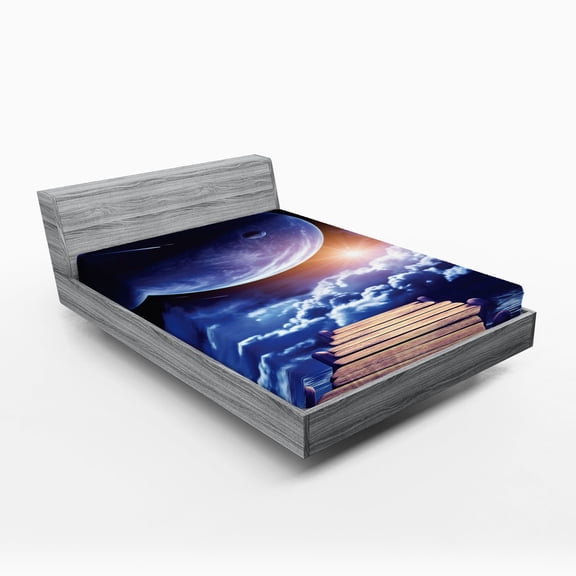 Ambesonne Outer Space Fitted Sheet, Meteorite Dock Sun, Full Size, Orange Indigo Brown