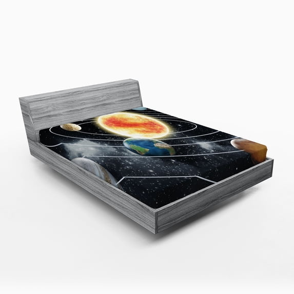 Ambesonne Outer Space Fitted Sheet, Solar System Planets, Full Size, Multicolor